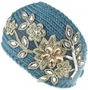 Headbands Women Knitted Headband with Crystal Dotted (Blue) - CY185NASZH8