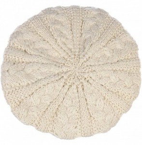 Berets Women's Warm Soft Plain Color Winter Cable Knitted Beret Hat Skull Slouch Hat - Ivory - CQ195ST70WK