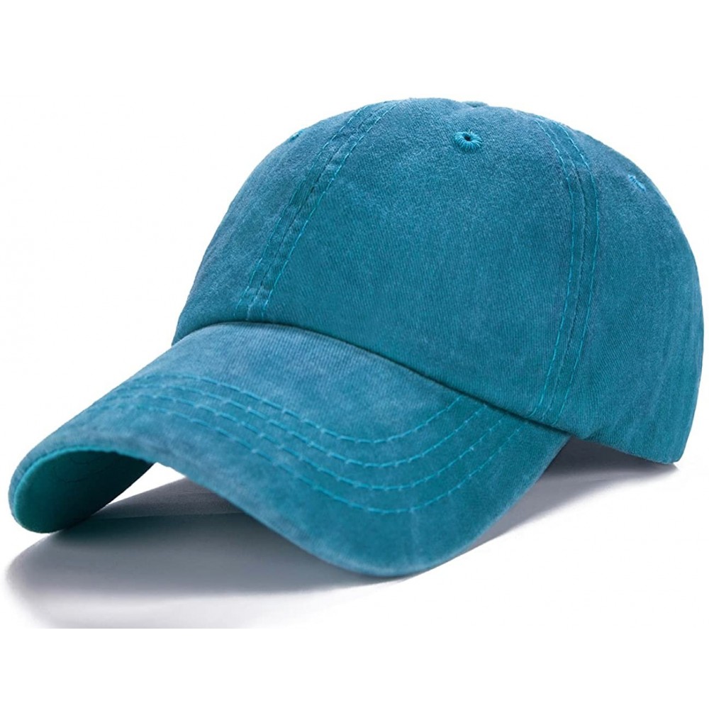 Baseball Caps Men Women Plain Cotton Adjustable Washed Twill Low Profile Baseball Cap Hat(A1008) - Lake Blue - C418EYMTLG4