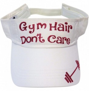 Sun Hats Glitter Gym Hair Don't Care Dumbbell Cotton Visor Fashion - Fuchsia Glitter on White Visor - C1183K5WE4D