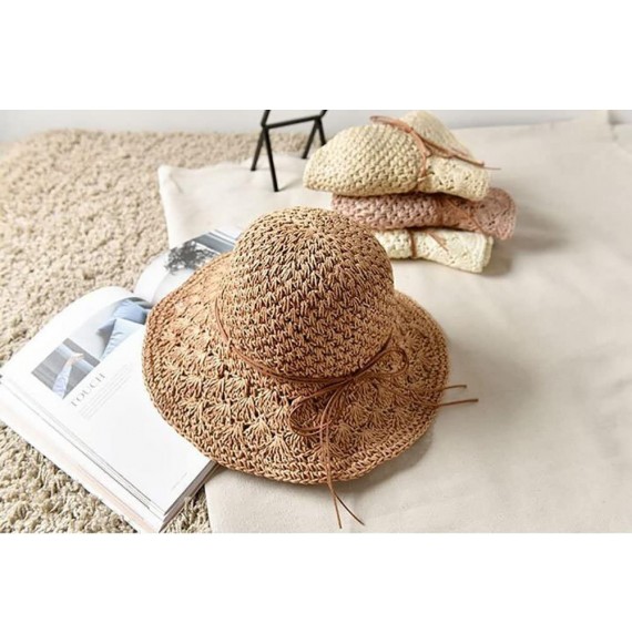 Sun Hats Baby Girls Bowknot Foldable Summer Sun Hats Floppy Beach Hat Straw Hat for Travel - Khaki - CI18DO3XIED