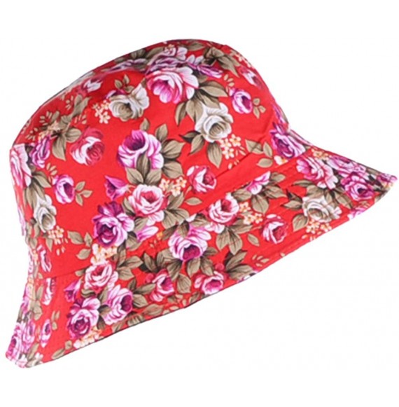 Bucket Hats Packable Reversible Black Printed Fisherman Bucket Sun Hat- Many Patterns - Vintage Flower Red - CG12DAEZYNB