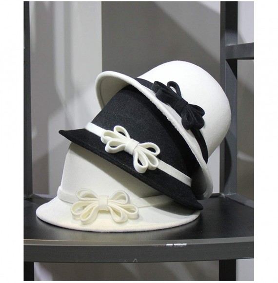 Bucket Hats Cloche Round Hat for Women Beanie Flower Dress Church Elegant British - C-white2 - CK18XSK4DER