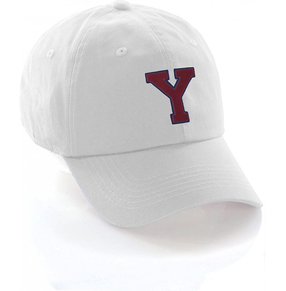 Baseball Caps Customized Letter Intial Baseball Hat A to Z Team Colors- White Cap Blue Red - Letter Y - C718ET20HQT