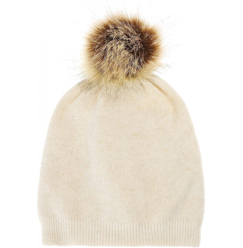 Skullies & Beanies Womens Warm Faux Fur Pom Pom Beanies Hat Winter Skullies Cap for Girls - Beige - C8186XQZ40Z