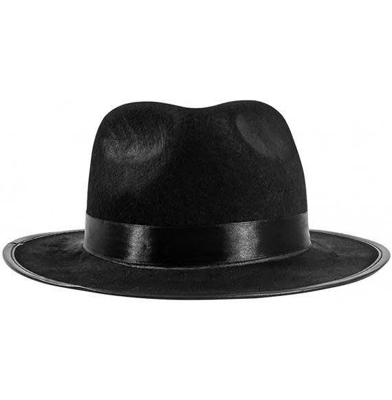 Fedoras Black Fedora Felt Gangster Hat - Gentlemen Hats - Mobster Costume Accessory (2 Pack - Black & White) - CO12N4SVZ0L