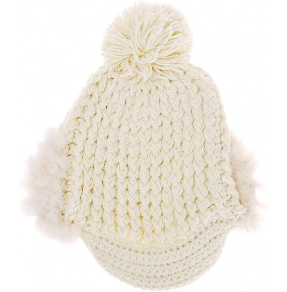 Skullies & Beanies Women Fashion Winter Warm Knitted Short Birm Hat Cap with Rabbit Fur Earflaps - Beige - CT1266XW7VV