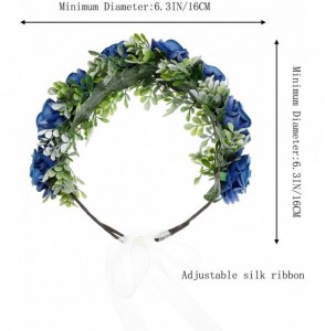 Headbands Flower Crown Headband Rose Wreath Leave Flower Adjustable Ribbon Headband Wedding Festival Headdress for Girls - CY...