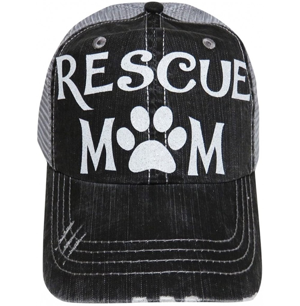 Baseball Caps White Glitter Rescue Mom Grey Trucker Baseball Cap Pet Animal Dog Cat - CC12MXD0ZE8
