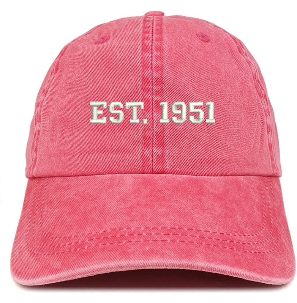 Baseball Caps EST 1951 Embroidered - 69th Birthday Gift Pigment Dyed Washed Cap - Red - CK180QIN2N9