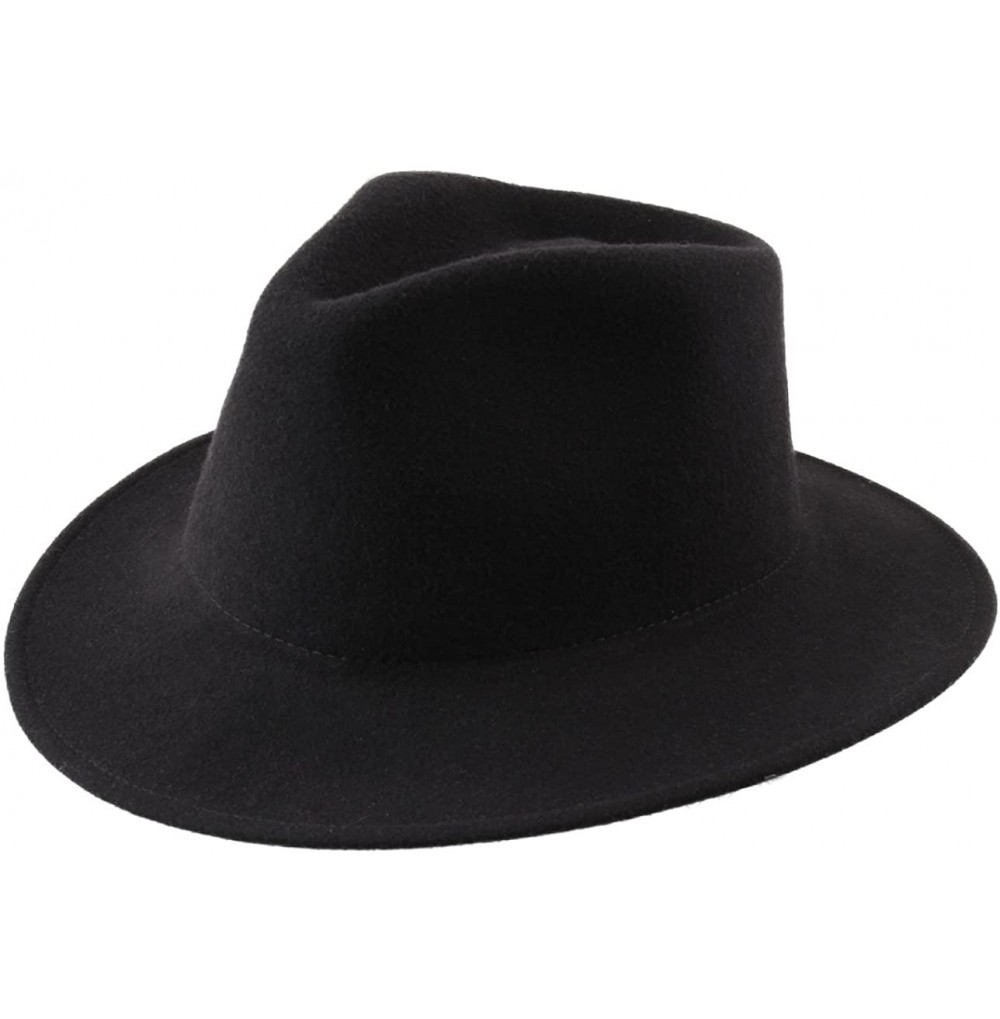 Fedoras Men's Nude Traveller Teardrop Wool Felt Fedora Hat Packable Water Repellent - Noir - CH187DWQ835