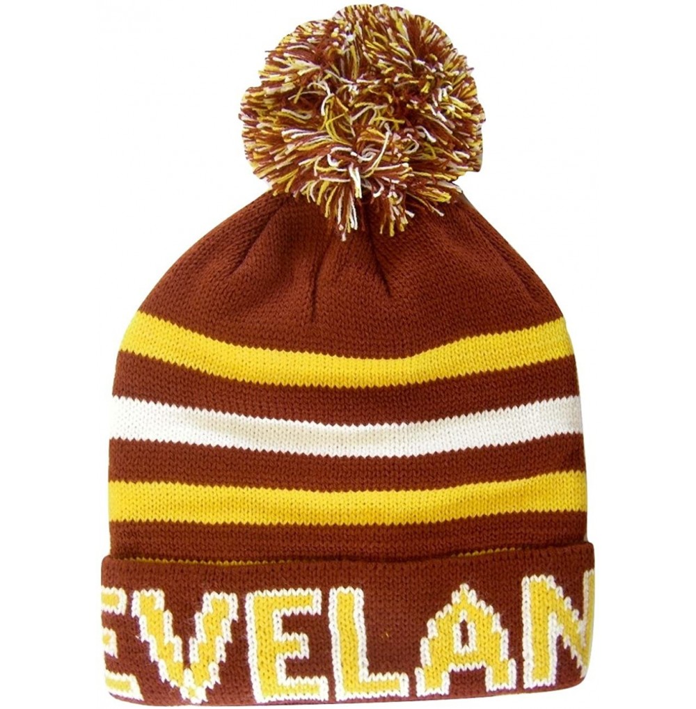 Skullies & Beanies Cleveland Adult Size Winter Knit Beanie Hats - Wine/Gold Thick - CQ17X6HT599