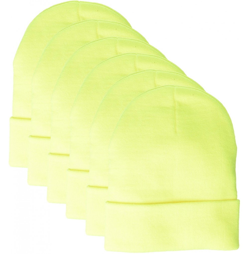 Skullies & Beanies Men's Knit Beanie with Cuff (6 Pack) - Safety Yellow - C018GZ5UXET