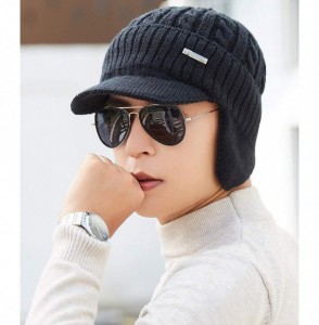 Newsboy Caps Mens Women Knit Visor Winter Beanie Hat & Fleece Scarf Sets Face Neck Cover & Ear Flap - 6w28-black - C818KK9N052