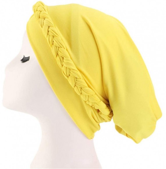 Skullies & Beanies Chemo Cancer Turbans Cap Twisted Braid Hair Cover Wrap Turban Headwear for Women - Single Braid a Yellow -...