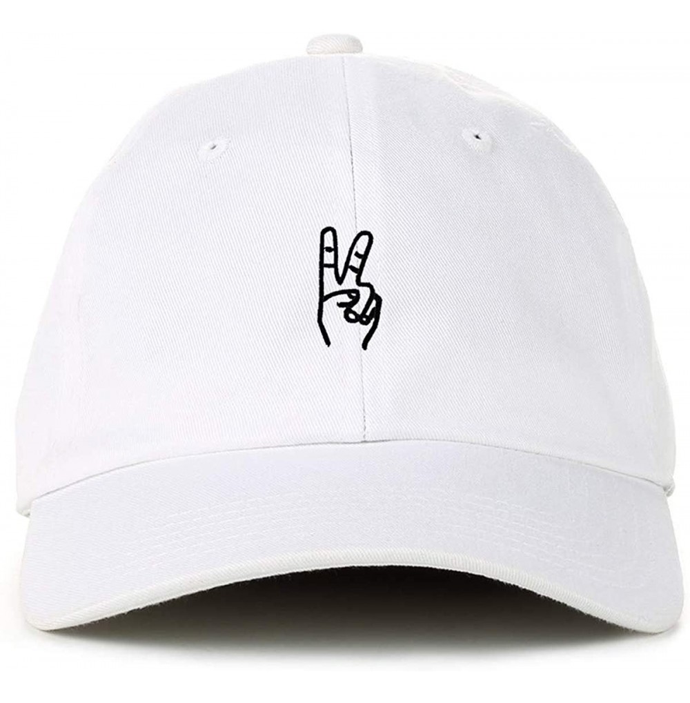 Baseball Caps Peace Sign Baseball Cap Embroidered Cotton Adjustable Dad Hat - White - CQ18QXHOG0D