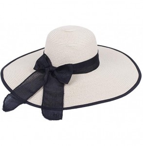 Sun Hats Women's Big Brim Sun Hat Floppy Foldable Bowknot Straw Hat Summer Beachwear Cap- Khaki - Beige - CX18RXL39EQ