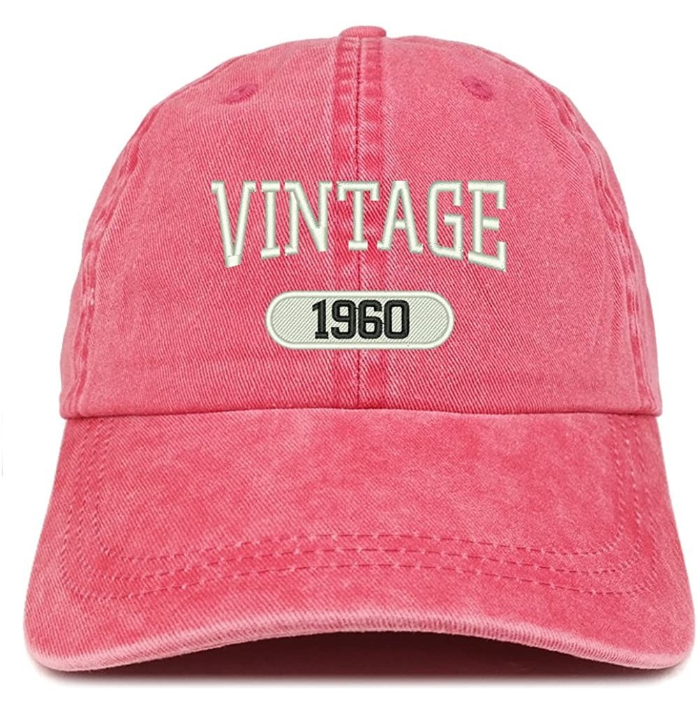 Baseball Caps Vintage 1960 Embroidered 60th Birthday Soft Crown Washed Cotton Cap - Red - CX180WUE440