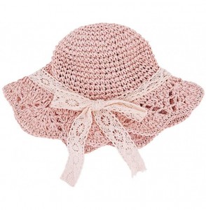Sun Hats Girls Flower Straw Hat Large Brim Beachwear Sunhat Floral Tea Party Cap - Skin Pink - CD1979K2LK2