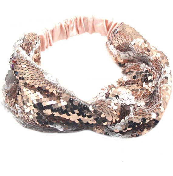 Headbands Sparkly Mermaid Reversible Sequins Headband Elastic Stretch Twist Headwrap for Women Girls - Gold - CG18LUMKWZU