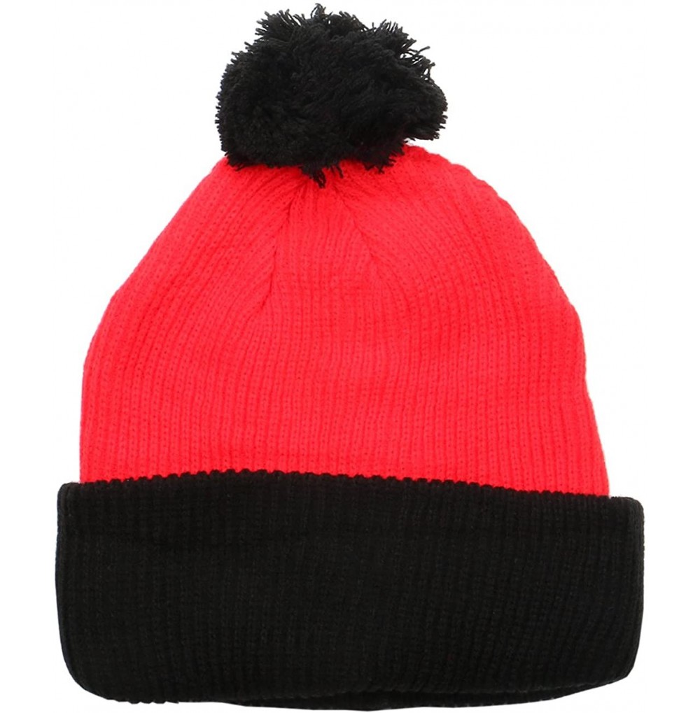 Skullies & Beanies The Two Tone Thick Knitted Cuffed Winter Pom Beanie - Red/Black - CG11SFY8IB3