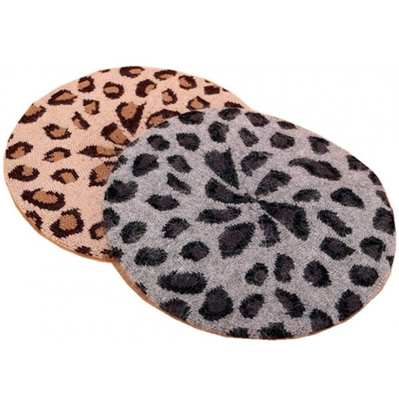 Berets Leopard Print Beret Hat Knitted French Artist Hats Soft Winter Caps for Women - Brown - CM18Z8DRC5L