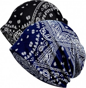 Skullies & Beanies Print Flower Slouchy Beanie Chemo Hat Cap Infinity Scarf for Women - 2pack Black+navy Blue - CL18G8AMQUS