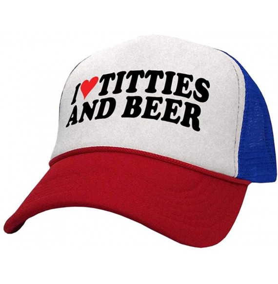 Baseball Caps I Heart Titties and Beer - Boobs and Alcohol - Trucker Style Retro Hat - Red & Blue - CY18YS0U932