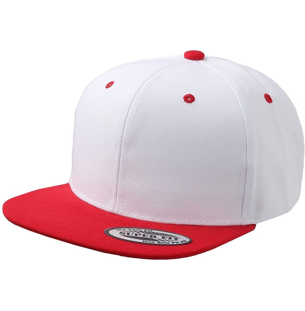 Baseball Caps Blank Adjustable Flat Bill Plain Snapback Hats Caps - White/Red - CS11LI0NCUN