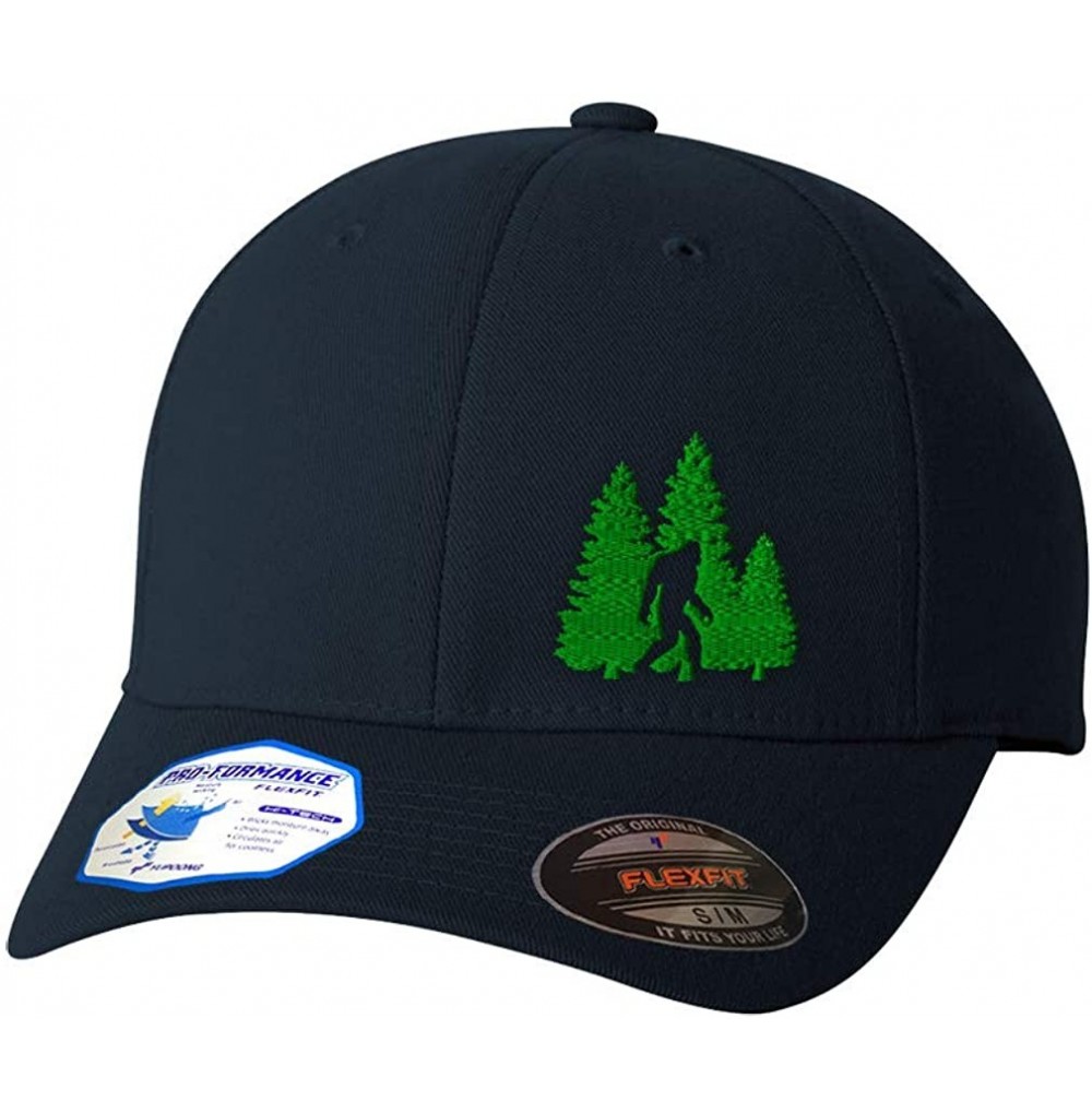 Baseball Caps Flexfit Left Side Panel Woods Bigfoot A Embroidery Hats for Men & Women - Dark Navy - CJ192E9U4W2
