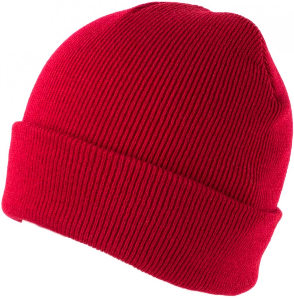 Skullies & Beanies Classic Solid Knit Ribbed Beanie Hat- Warm Plain Cuffed Toboggan Skullie Cap - Red - CM1932RWEC5