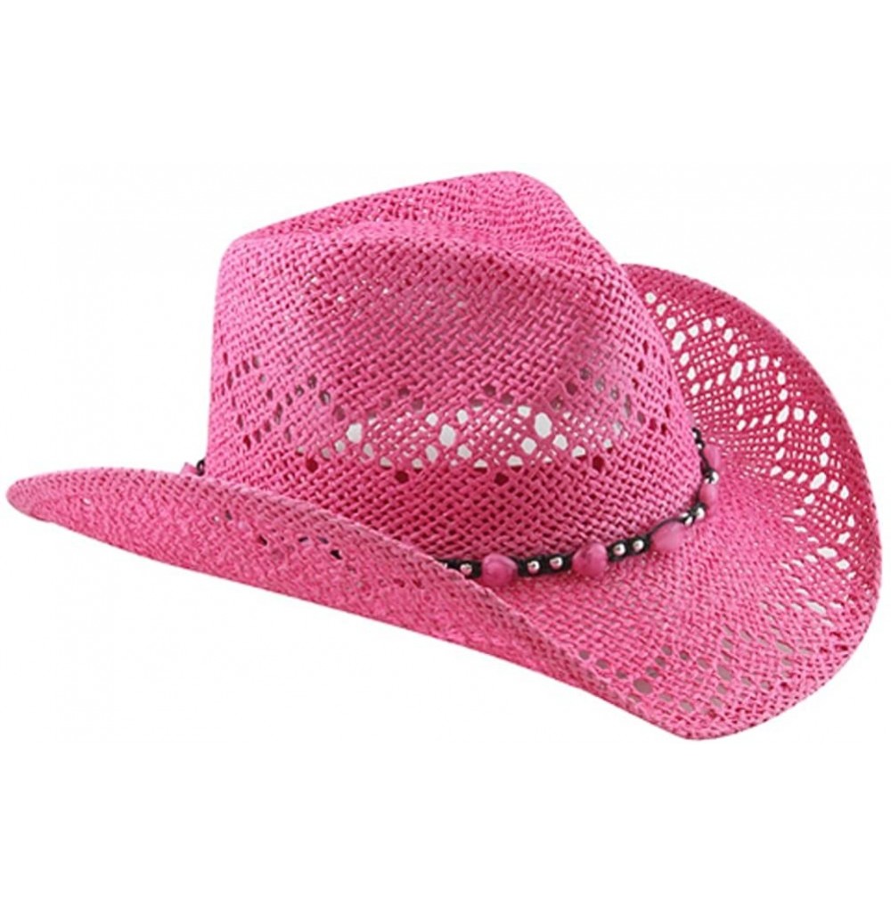 Cowboy Hats Straw Cowboy Hat for Women with Beaded Trim and Shapeable Brim - Pink - CS11L9EV0U7