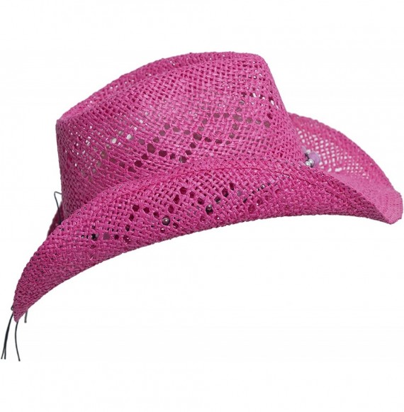 Cowboy Hats Straw Cowboy Hat for Women with Beaded Trim and Shapeable Brim - Pink - CS11L9EV0U7