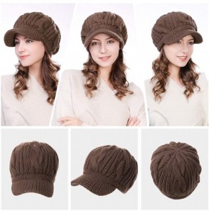 Skullies & Beanies Womens Knit Visor Beanie Newsboy Cap Winter Warm Hat Cold Snow Weather Girl 55-60cm - 10120-brown - C618KM...