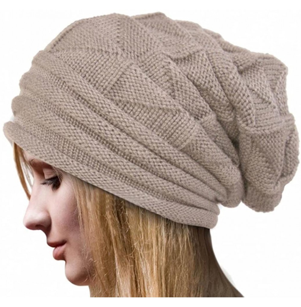 Skullies & Beanies Women Fashion Cable Knit Wool Winter Warm Hat Soft Slouchy Beanie Skully Cap - Beige - CI186ZTSM08