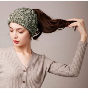 Skullies & Beanies Beanie for Women Ponytail Hat Fleece Lining Warm Messy Bun Beanie Winter Hats for Women - Green - CN18Y2RWX3K