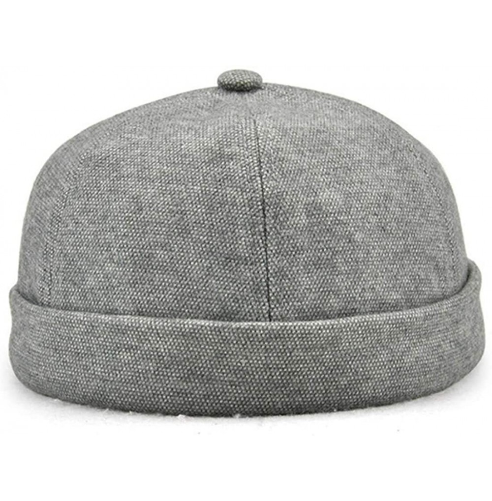 Skullies & Beanies Mens Solid Color Cotton Brimless Hat Foldable Harbour Docker Hat Rolled Cuff Sailor Skull Cap - Grey - C11...