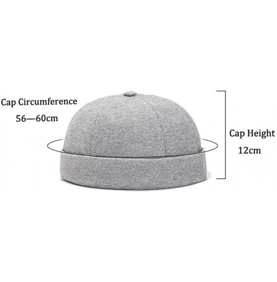 Skullies & Beanies Mens Solid Color Cotton Brimless Hat Foldable Harbour Docker Hat Rolled Cuff Sailor Skull Cap - Grey - C11...