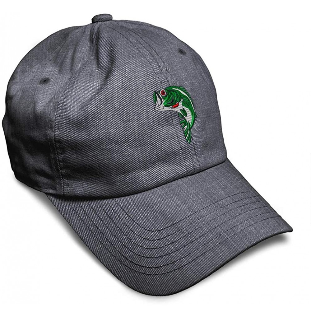Baseball Caps Custom Soft Baseball Cap Fish Sea Bass Embroidery Dad Hats for Men & Women - Dark Denim - CF18SGKXAQ9