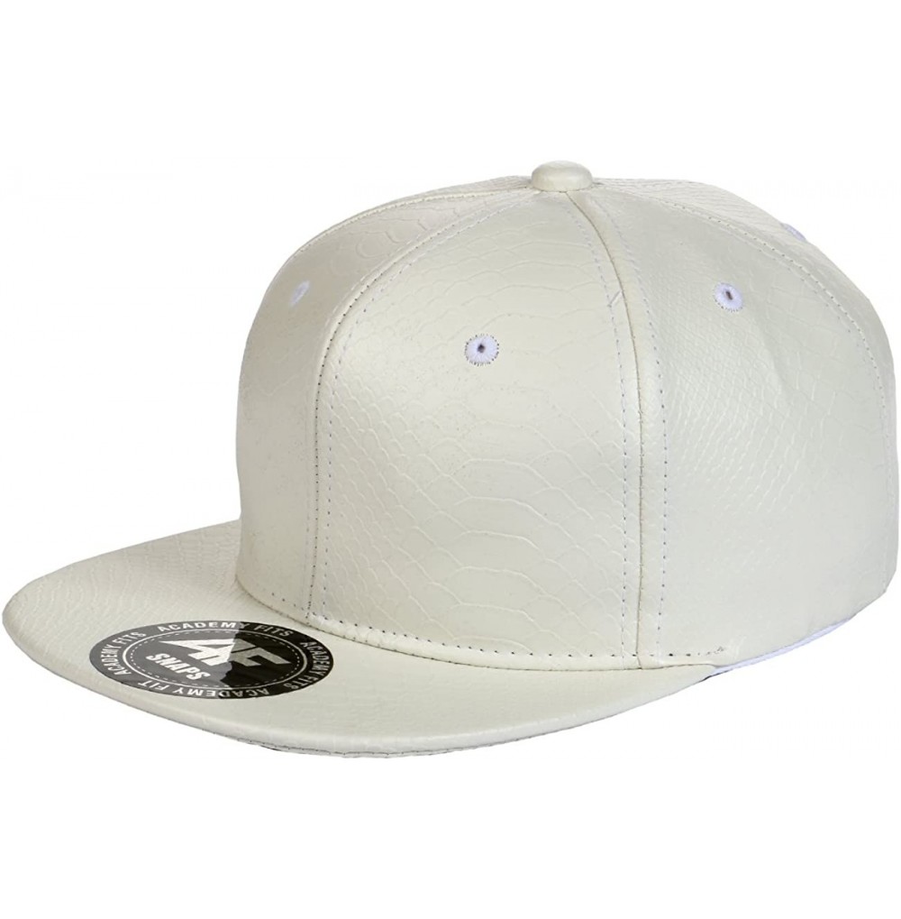 Baseball Caps Faux Leather Python Skin Flat Bill Adjustable Strapback CP - White - CG11SFSPYTX