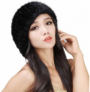 Berets Women's Knitted Mink Fur Beret Hat Winter Fur Hat - Black1 - CJ18W665EMQ