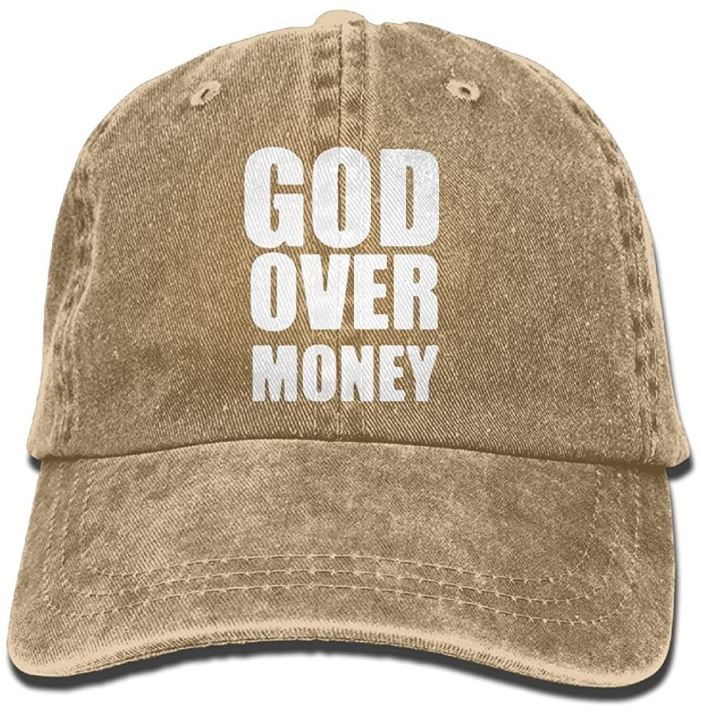 Baseball Caps Unisex Baseball Cap Cotton Denim Hat God Over Money Adjustable Snapback Outdoor Sports Cap - Natural - CG18GDKOAXN