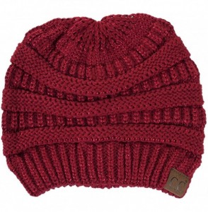 Skullies & Beanies 3pc Set Trendy Warm Chunky Soft Stretch Cable Knit Beanie Scarves Gloves Set - Metallic Burgundy - CB187GQ...