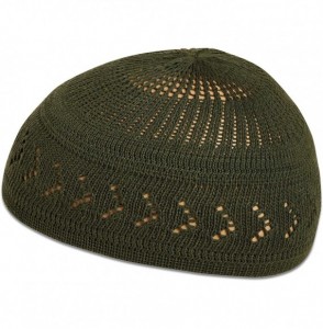 Skullies & Beanies 100% Cotton Kufi Beanie with Arrow Lattice Crochet for Men and Women - Dark Green - CO19427W73M