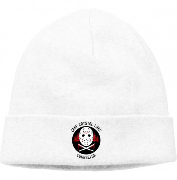 Skullies & Beanies Camp Crystal Lake Friday 13th Beanie Men's Women's Plain Cuff Hat Cap Skull Beanie - White - CS18AD9EL7Q