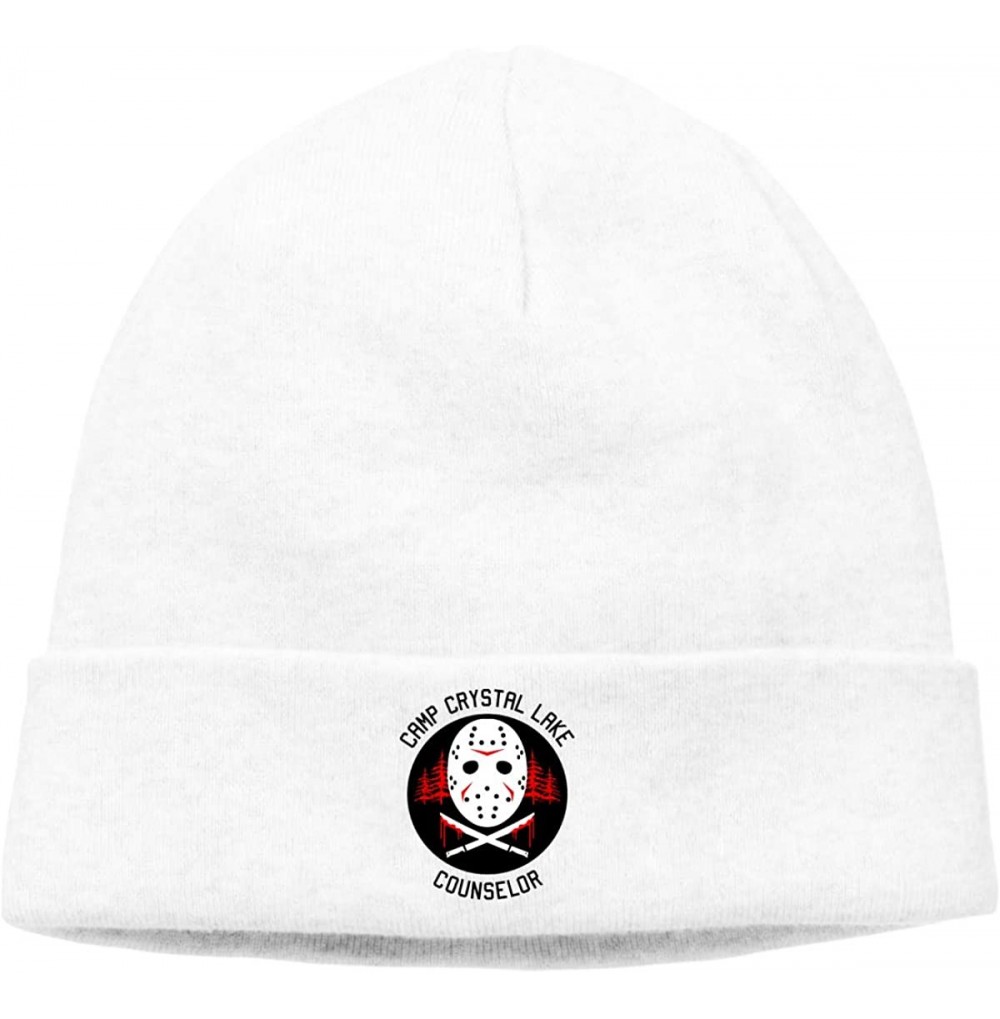 Skullies & Beanies Camp Crystal Lake Friday 13th Beanie Men's Women's Plain Cuff Hat Cap Skull Beanie - White - CS18AD9EL7Q