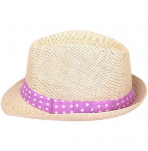 Fedoras Women's Polka Dot Band Natural Fedora Straw Hat Band Avail - Purple - CG11FZ8VSHX