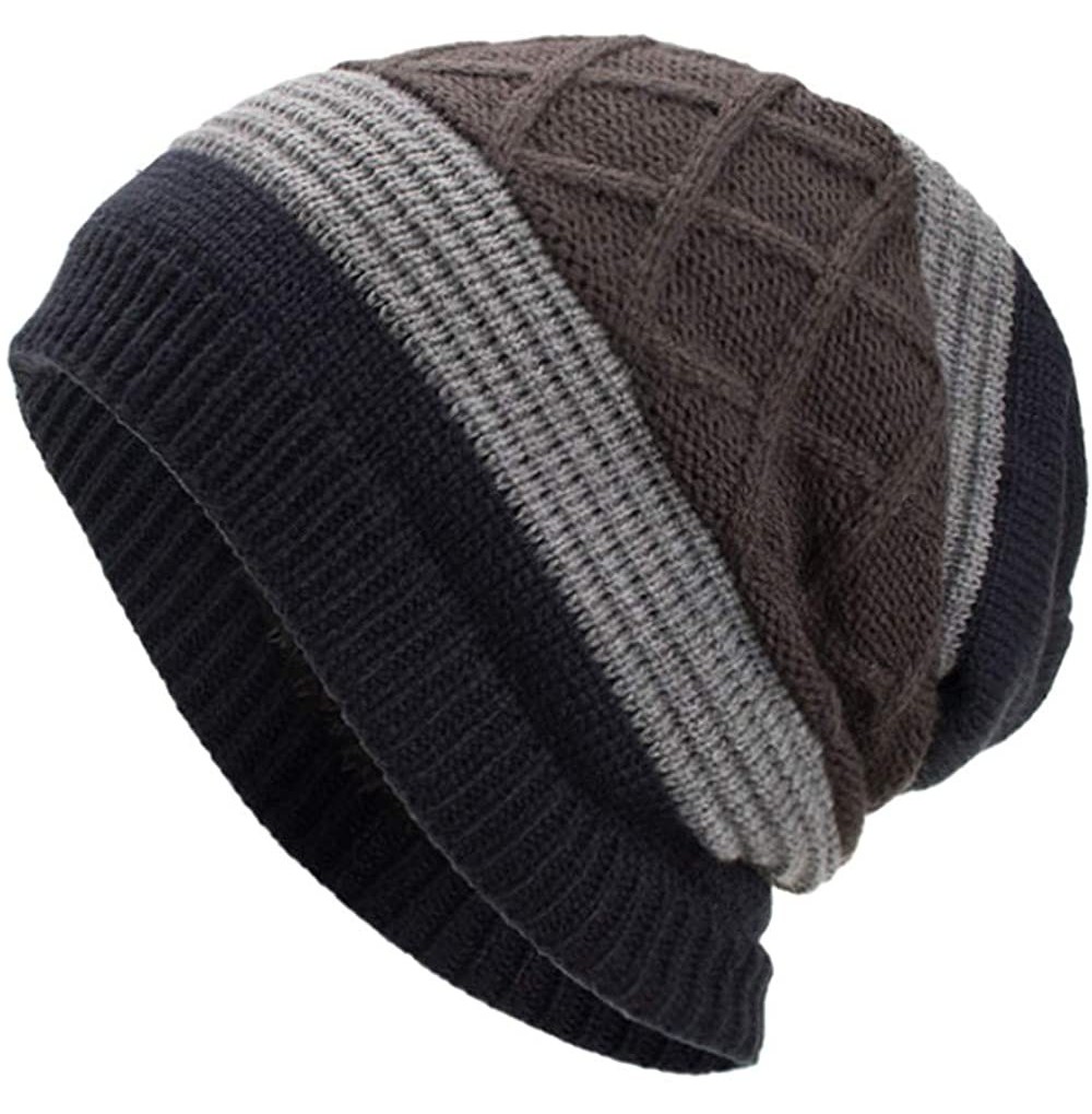 Skullies & Beanies Women Men Winter Knit Warm Flexfit Hat Stripe Ski Baggy Slouchy Beanie Fashion Skull Cap - Navy - C018HTOXGK8