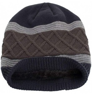 Skullies & Beanies Women Men Winter Knit Warm Flexfit Hat Stripe Ski Baggy Slouchy Beanie Fashion Skull Cap - Navy - C018HTOXGK8
