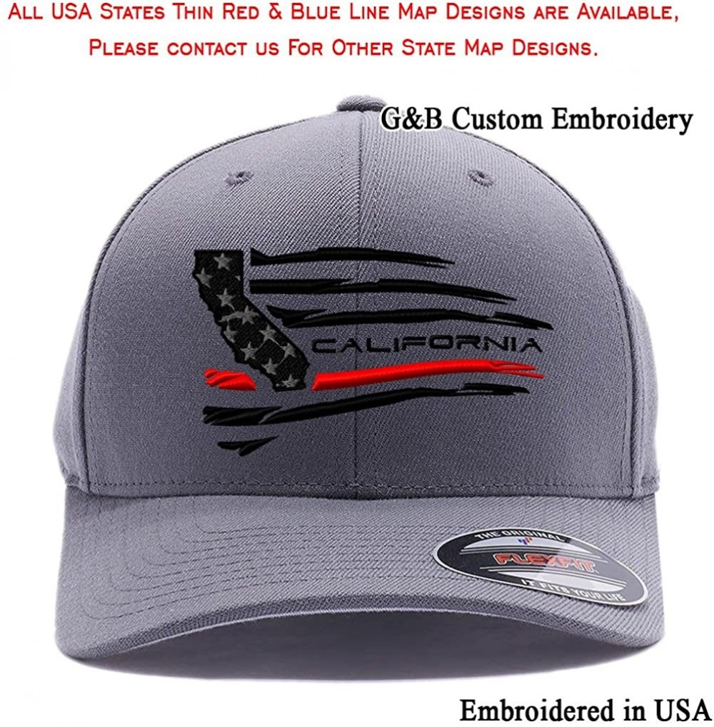Baseball Caps California - Texas - Florida Thin Red Line USA Flag with State map Embroidered Black Flexfit Cap - Grey (Ca) - ...